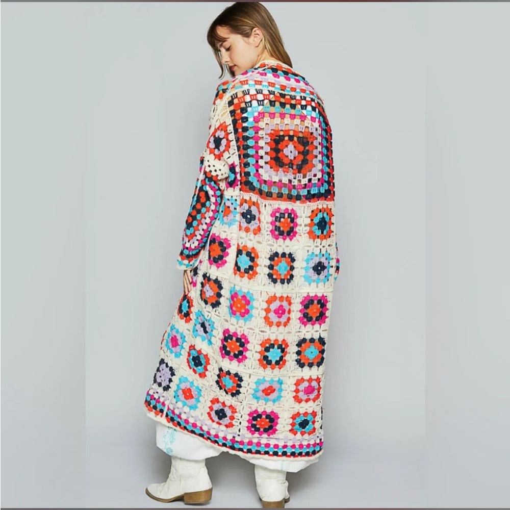 NWOT POL Granny Square Knit Maxi Duster One Size